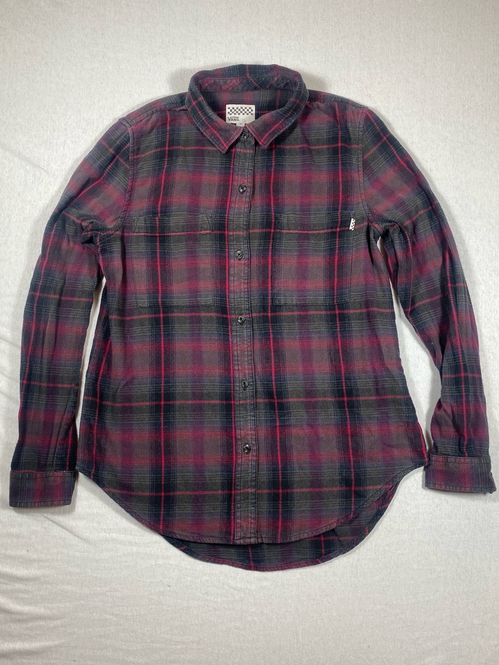 Vans Plaid Flannel Button-Up Shirt Men’s M Red Gray Blue 100% Cotton